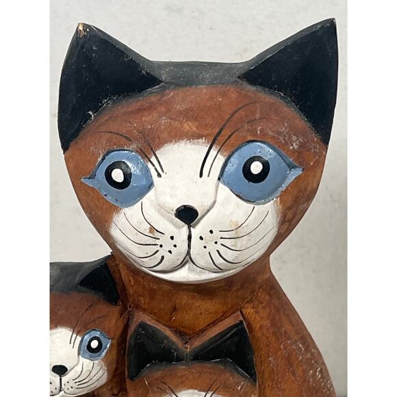 Hand carved Wooden Cats Standing Staring Together Folk Art Piece - Picture 3 of 16